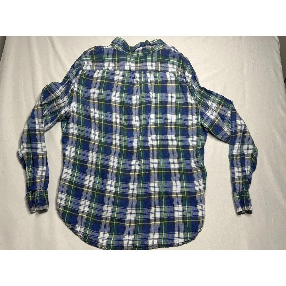 J Crew Shirt XL Baird‎ McNutt 100% Irish Linen Blue Plaid Classic Fit Size XL
